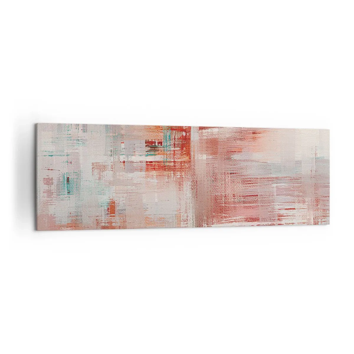 Impression sur toile - Image sur toile - Une composition abstraite avec des nuances de rouge et de couleurs pastel. - 160x50cm - Brumeux. Mais rose - Décoration murale moderne pour le salon et la chambre ARTTOR