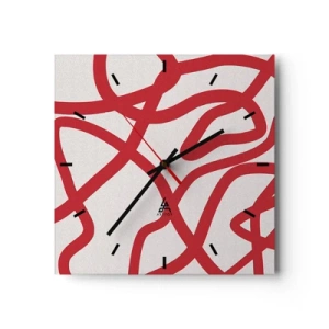 Horloge murale - Pendule murale - Lignes abstraites rouges sur fond blanc - 30x30cm - Rouge sur blanc - Décoration murale moderne pour le salon et la chambre ARTTOR