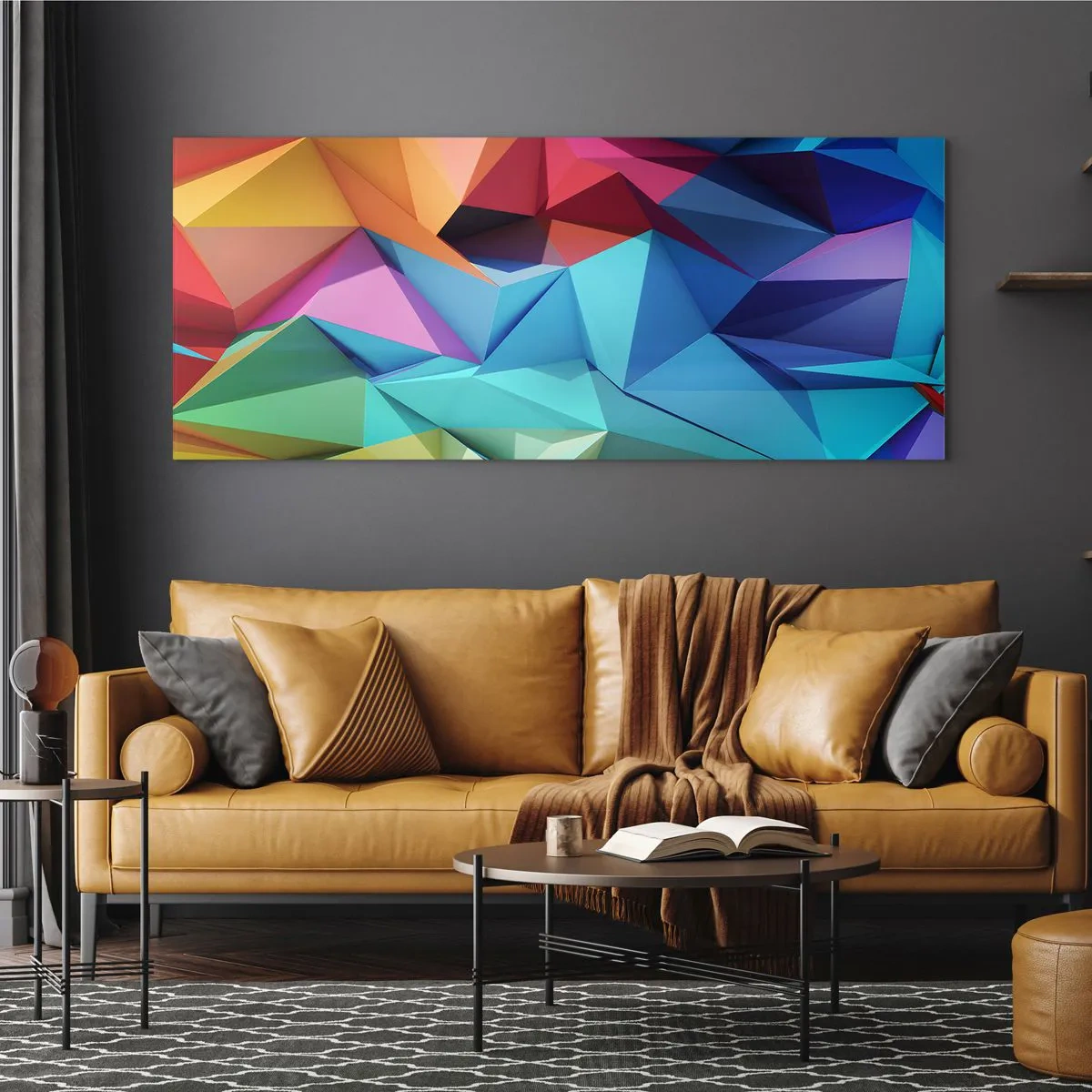 Impression sur verre - Image sur verre - Origami arc-en-ciel - 90x30 cm