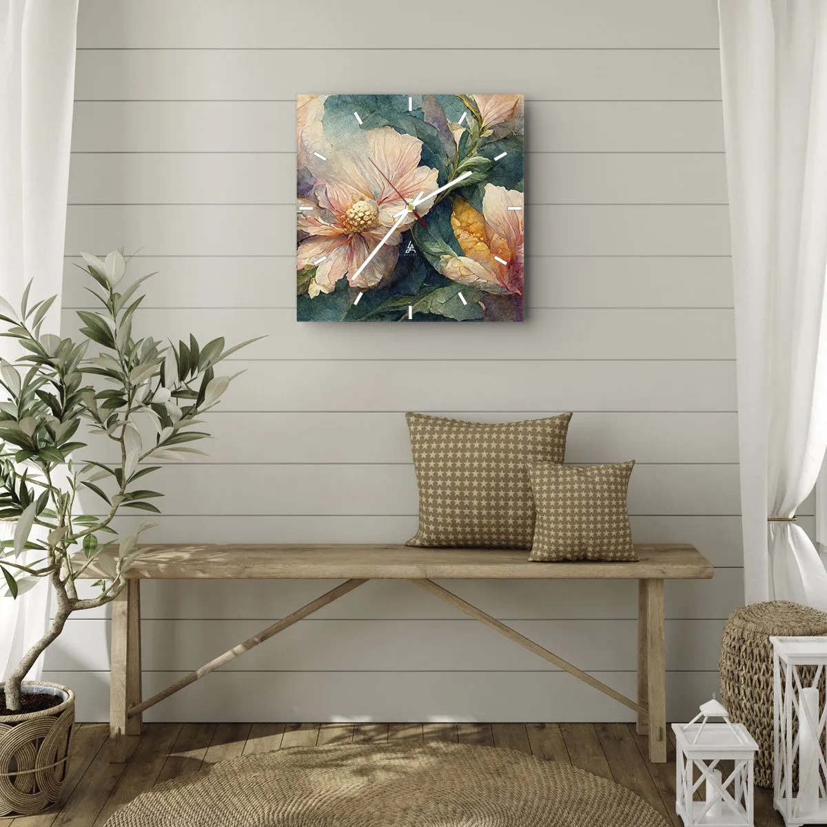 Horloge murale - Pendule murale - Fleurs délicates aux couleurs pastel - 30x30cm - Uniquement de la subtilité - Décoration murale moderne pour le salon et la chambre ARTTOR