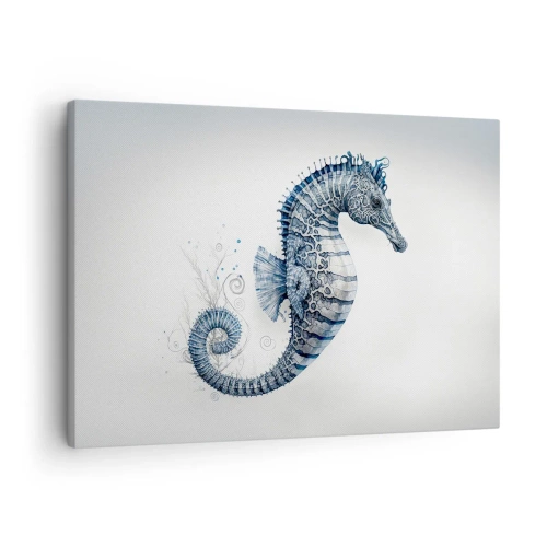 Impression sur toile - Image sur toile - Hippocampe dans des tons de bleu avec des détails à l'aquarelle - 70x50cm - Une subtile plaisanterie de la nature - Décoration murale moderne pour le salon et la chambre ARTTOR