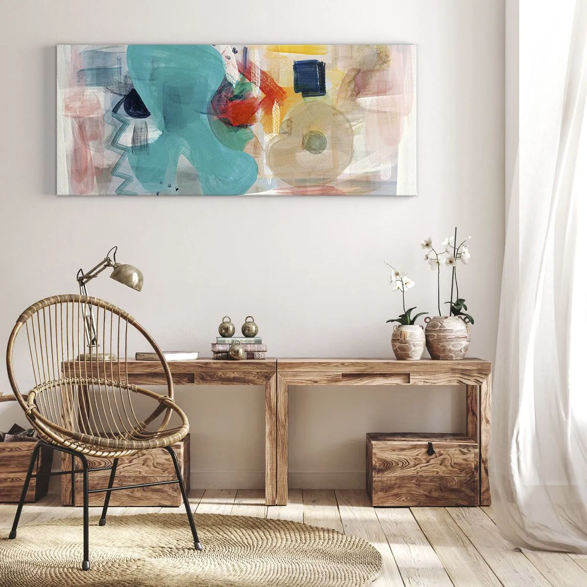 Impression sur toile - Image sur toile - Les formes et les couleurs abstraites créent une composition dynamique - 160x50cm - Jeu de couleurs - Décoration murale moderne pour le salon et la chambre ARTTOR