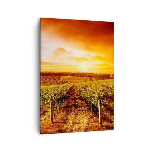 Impression sur toile - Image sur toile - Vignoble au coucher du soleil avec des tons de ciel chauds - 50x70cm - Légèrement fruité avec une pointe de soleil - Décoration murale moderne pour le salon et la chambre ARTTOR