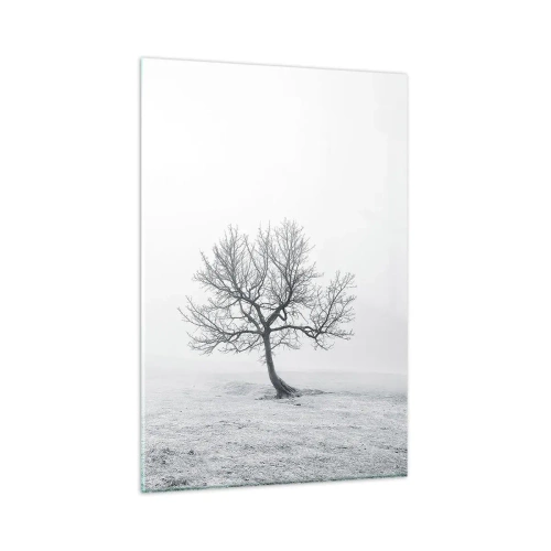 Impression sur verre - Image sur verre - Un arbre solitaire dans le brouillard hivernal dans un champ vide - 80x120cm - Contre le néant - Décoration murale moderne pour le salon et la chambre ARTTOR