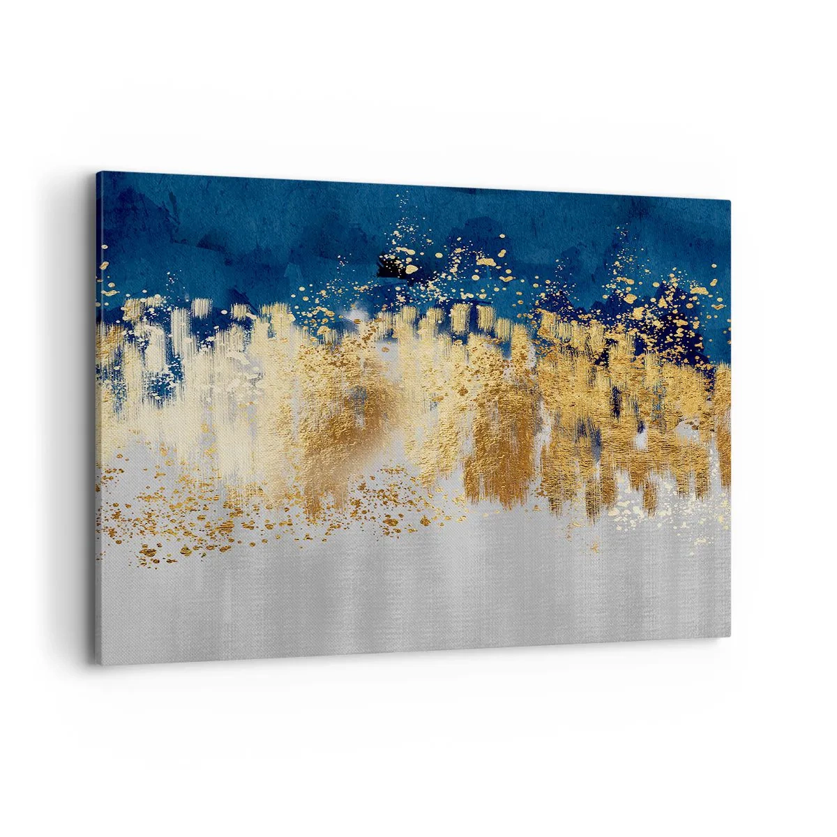 Impression sur toile - Image sur toile - Une composition abstraite dans des tons d'or et de bleu marine. - 100x70cm - Une composition moderne et pétillante - Décoration murale moderne pour le salon et la chambre ARTTOR