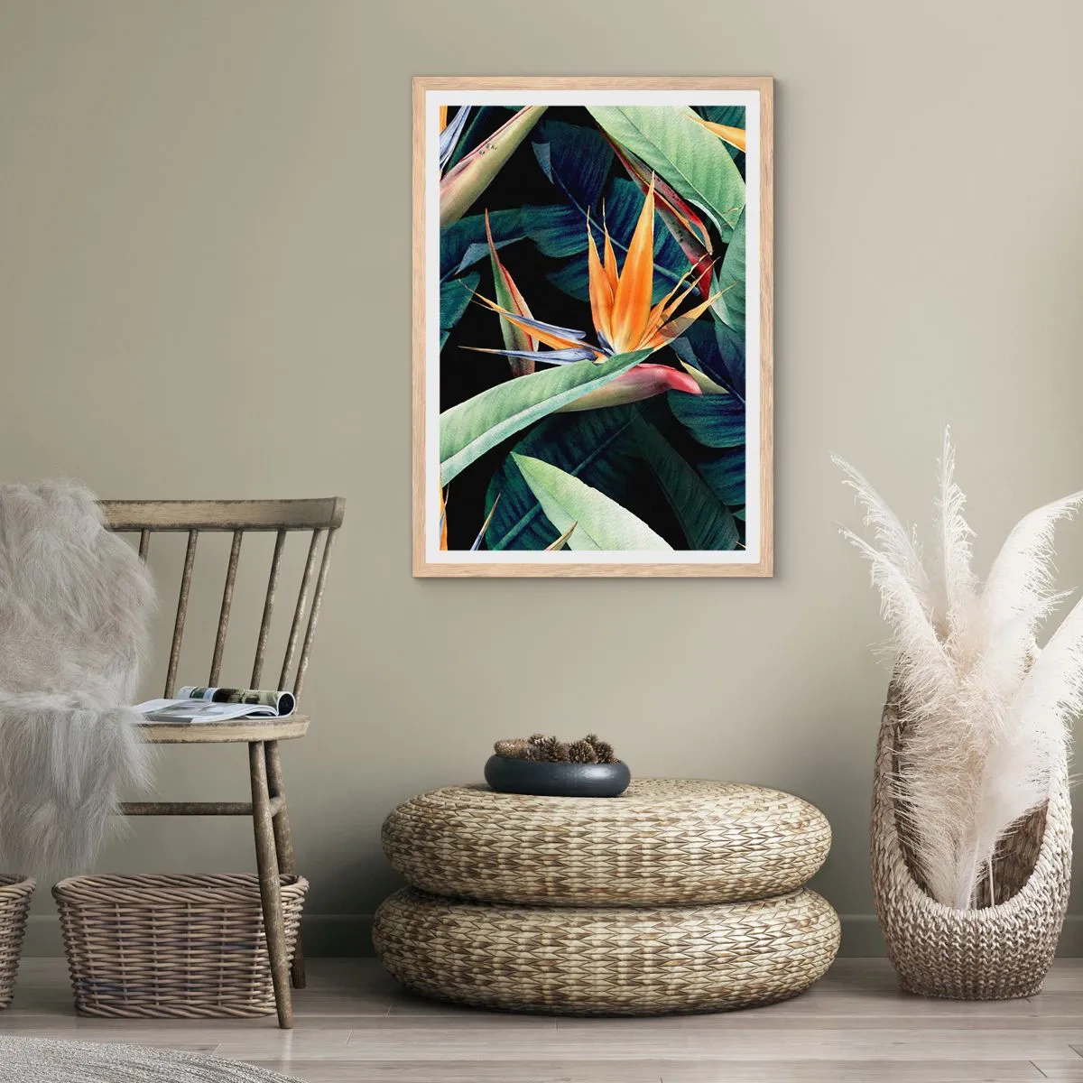 Affiche dans un chêne clair - Poster - Fleurs flamboyantes des tropiques - 40x50 cm