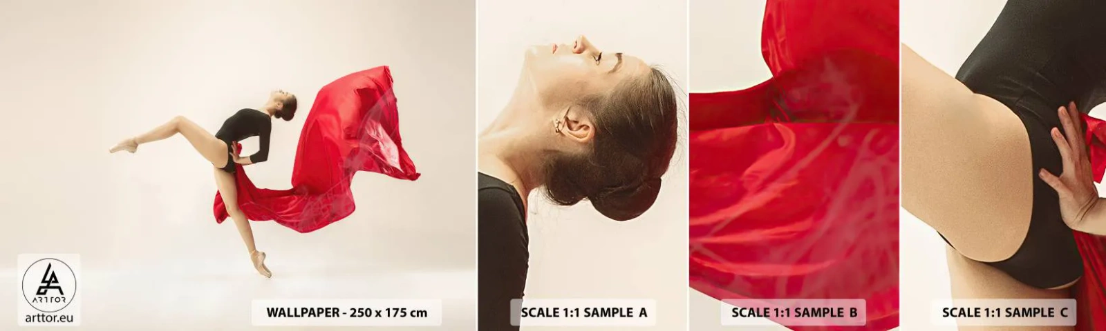 Échantillon de Papier Peint Autocollant Deluxe Sticker - Rouge et noir - Ballerine, Danse, Ballet - 100x30 cm