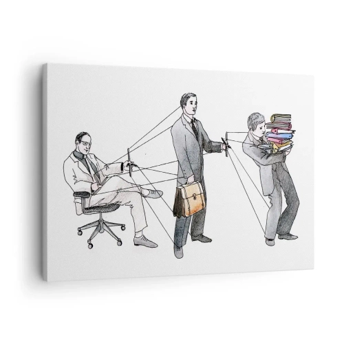 Impression sur toile - Image sur toile - Une illustration montrant des personnes contrôlées comme des marionnettes. - 70x50cm - Chacun a son maître - Décoration murale moderne pour le salon et la chambre ARTTOR