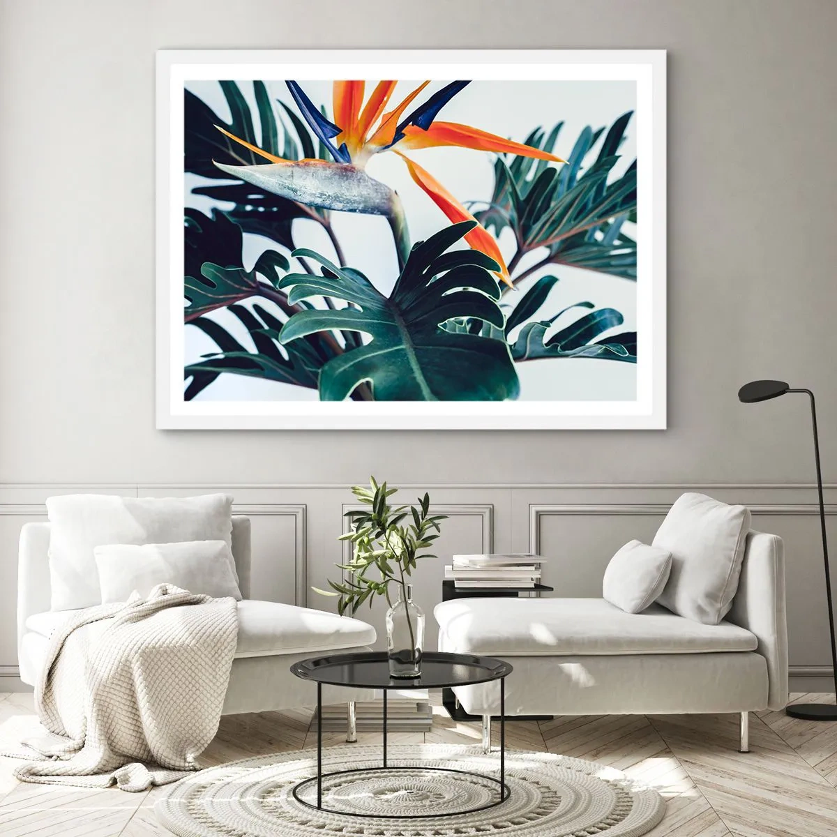 Affiche dans un cadre blanc - Poster - Le buisson oiseaux - 91x61 cm