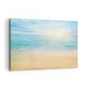 Impression sur toile - Image sur toile - Une plage avec une mer turquoise et un ciel clair - 100x70cm - Le grand bleu - Décoration murale moderne pour le salon et la chambre ARTTOR
