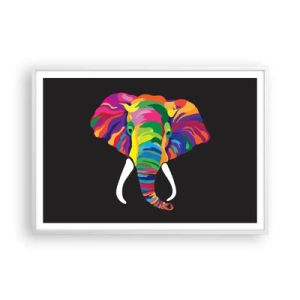 Affiche dans un cadre blanc - Poster - L'éléphant qui aimait se baigner dans un arc-en-ciel - 100x70 cm