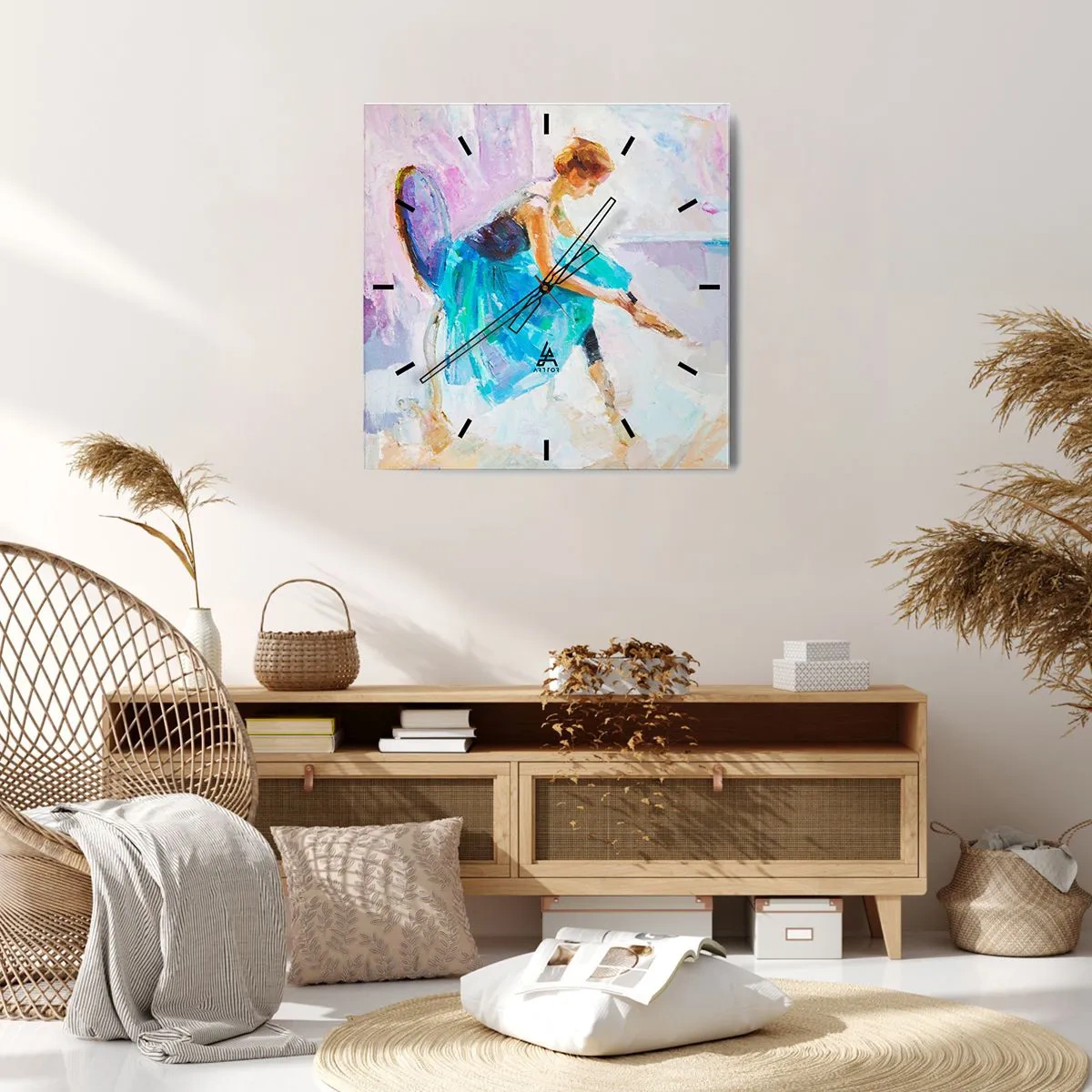 Horloge murale - Pendule murale - Une ballerine se prépare à danser dans des tons pastel. - 30x30cm - Grâce ineffable, charme subtil - Décoration murale moderne pour le salon et la chambre ARTTOR
