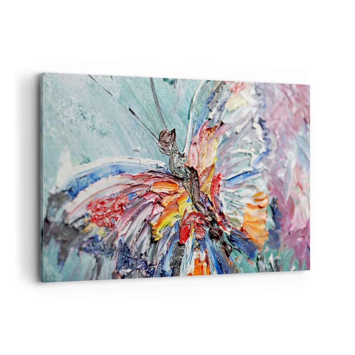 Impression sur toile - Image sur toile - Papillon coloré en pâte sur fond pastel - 120x80cm - Peint par nature - Décoration murale moderne pour le salon et la chambre ARTTOR