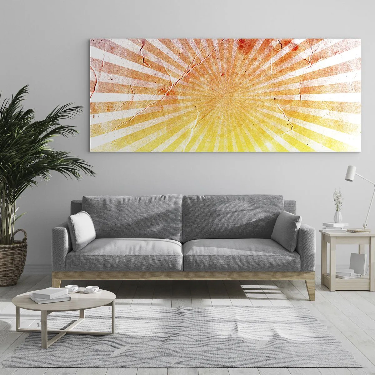 Impression sur verre - Image sur verre - Rayons de soleil dans les tons orange et jaune - 140x50cm - Levant et couchant - Décoration murale moderne pour le salon et la chambre ARTTOR