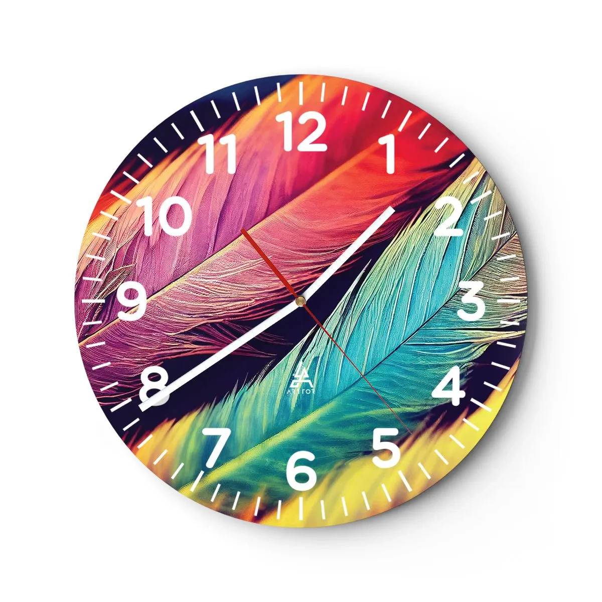 Horloge murale - Pendule murale - Arc-en-ciel de plumes - 30x30 cm