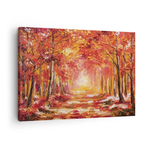 Impression sur toile - Image sur toile - Forêt d'automne aux tons cuivrés et dorés - 70x50cm - Forêt de cuivre - Décoration murale moderne pour le salon et la chambre ARTTOR