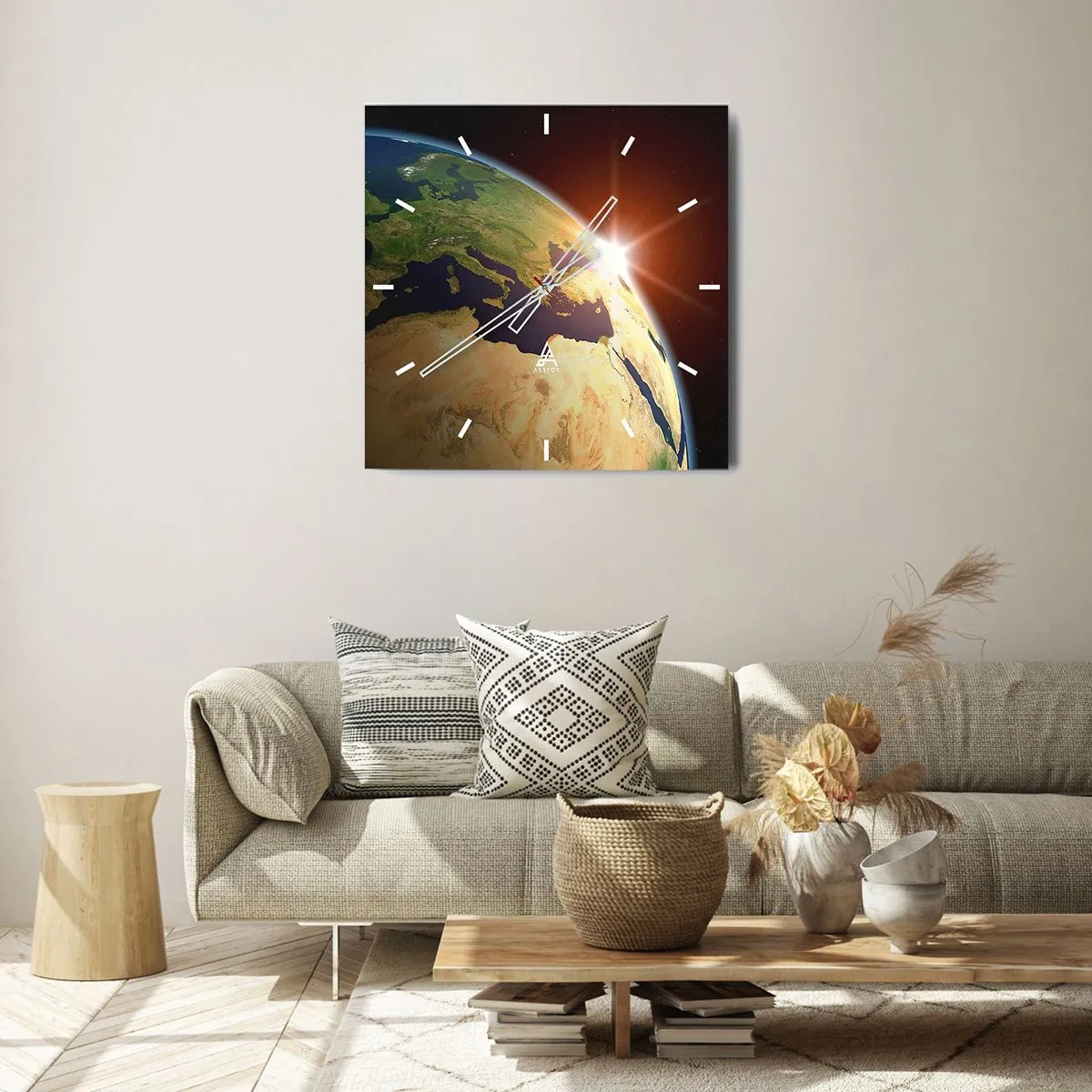 Horloge murale - Pendule murale - Vue de la Terre depuis l'espace avec les rayons du soleil à l'horizon - 30x30cm - Lever de soleil - Décoration murale moderne pour le salon et la chambre ARTTOR