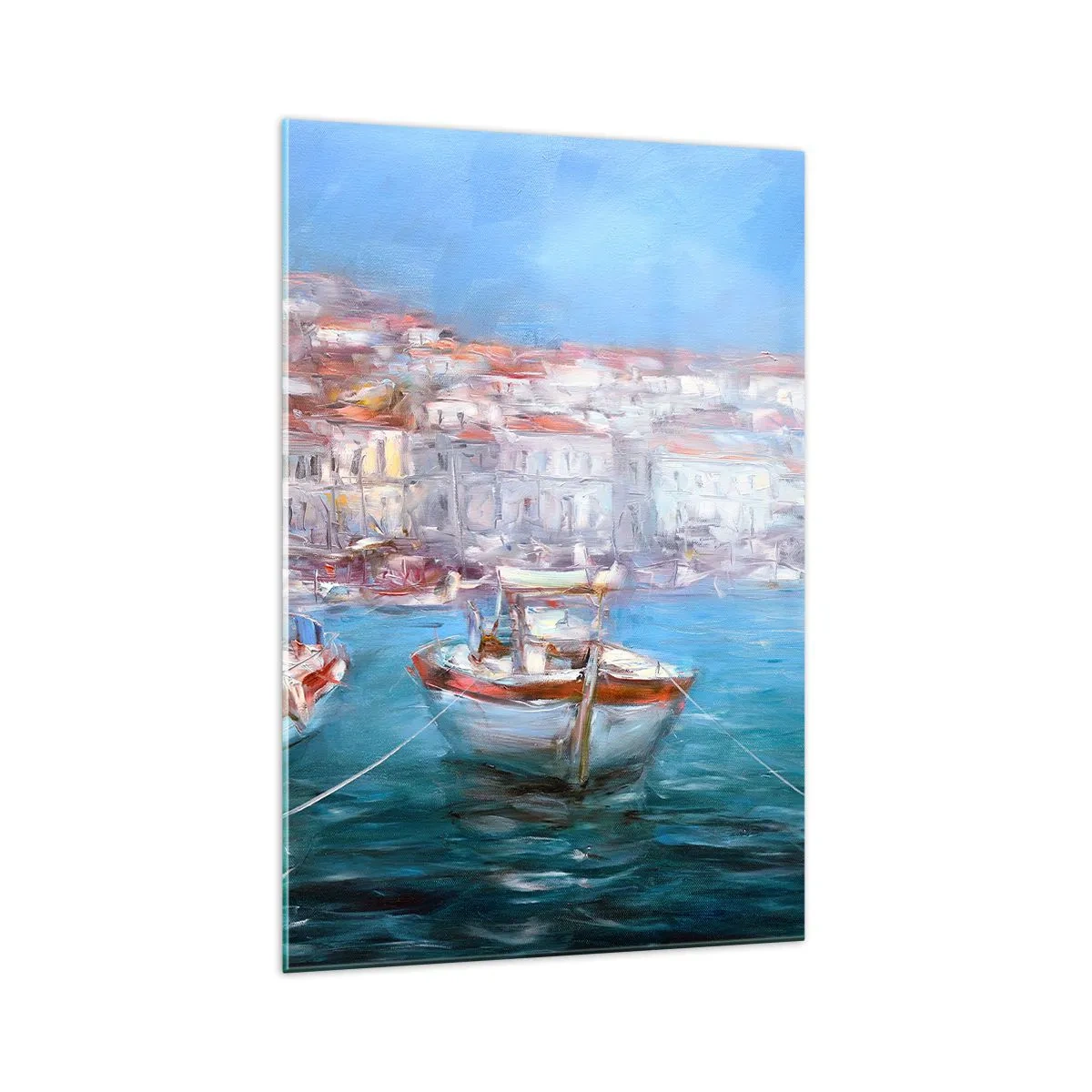 Impression sur verre - Image sur verre - Bateaux dans une baie italienne pittoresque - 70x100cm - Baie italienne - Décoration murale moderne pour le salon et la chambre ARTTOR