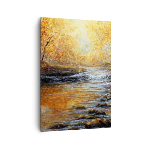 Impression sur toile - Image sur toile - Paysage d'automne avec une rivière parmi les arbres - 70x100cm - Le ruisseau d'or - Décoration murale moderne pour le salon et la chambre ARTTOR