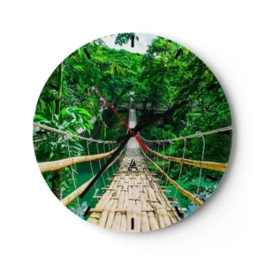 Horloge murale - Pendule murale - Un pont de corde en bambou dans la verdure tropicale au-dessus d'une rivière - 30x30cm - Pont de singe en pleine nature - Décoration murale moderne pour le salon, la cuisine et la chambre ARTTOR