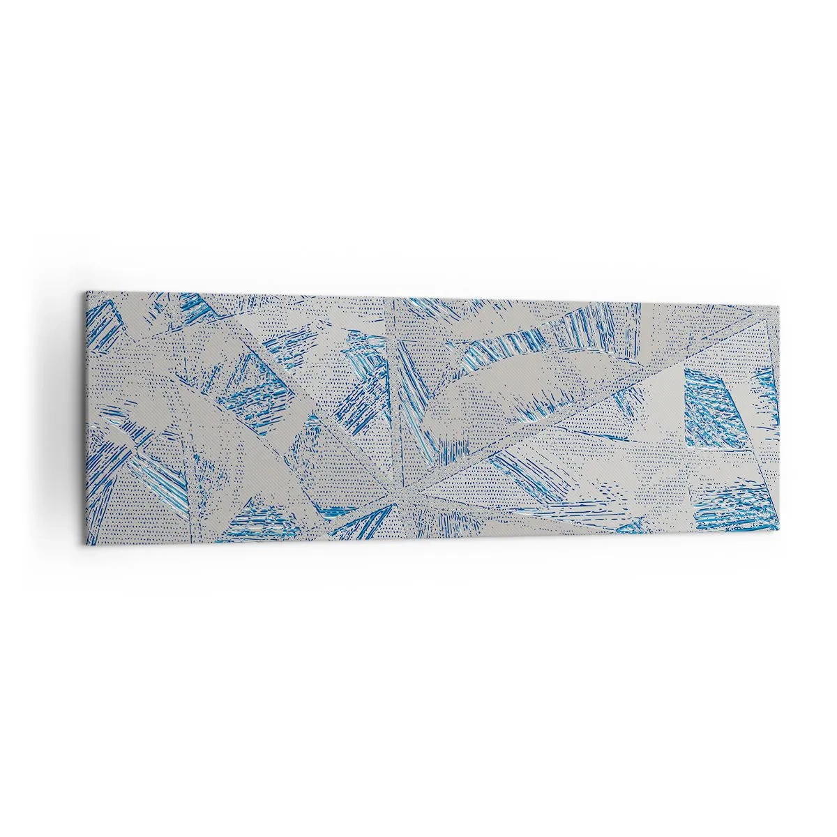 Impression sur toile - Image sur toile - Motifs géométriques dans les tons de bleu et de gris - 160x50cm - Dans un labyrinthe bleu-gris - Décoration murale moderne pour le salon et la chambre ARTTOR