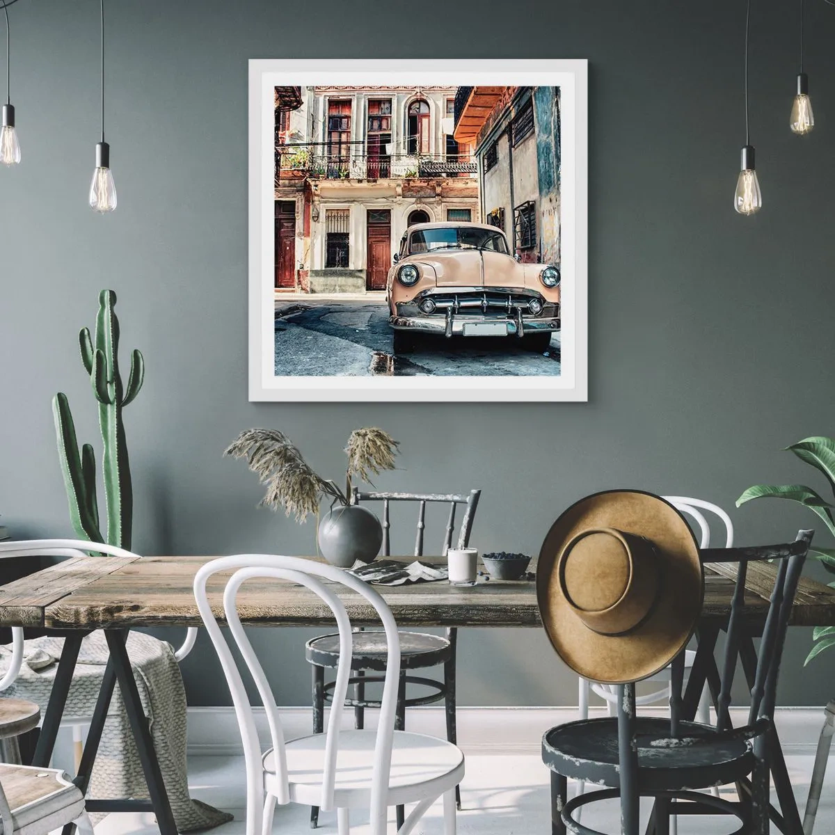 Affiche dans un cadre blanc - Poster - Sieste à La Havane - 50x50 cm