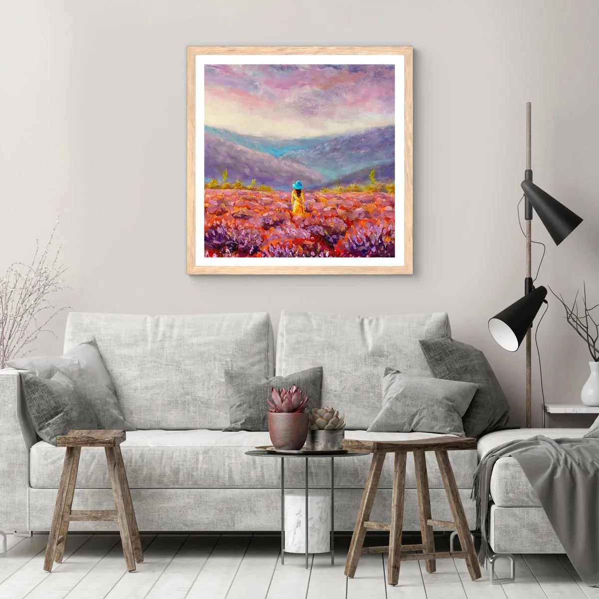 Affiche dans un chêne clair - Poster - Dans un monde lavande - 40x40 cm