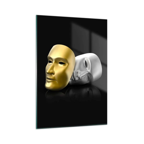 Impression sur verre - Image sur verre - Masque d'or et d'argent sur fond noir - 50x70cm - La vie est un théâtre - Décoration murale moderne pour le salon et la chambre ARTTOR