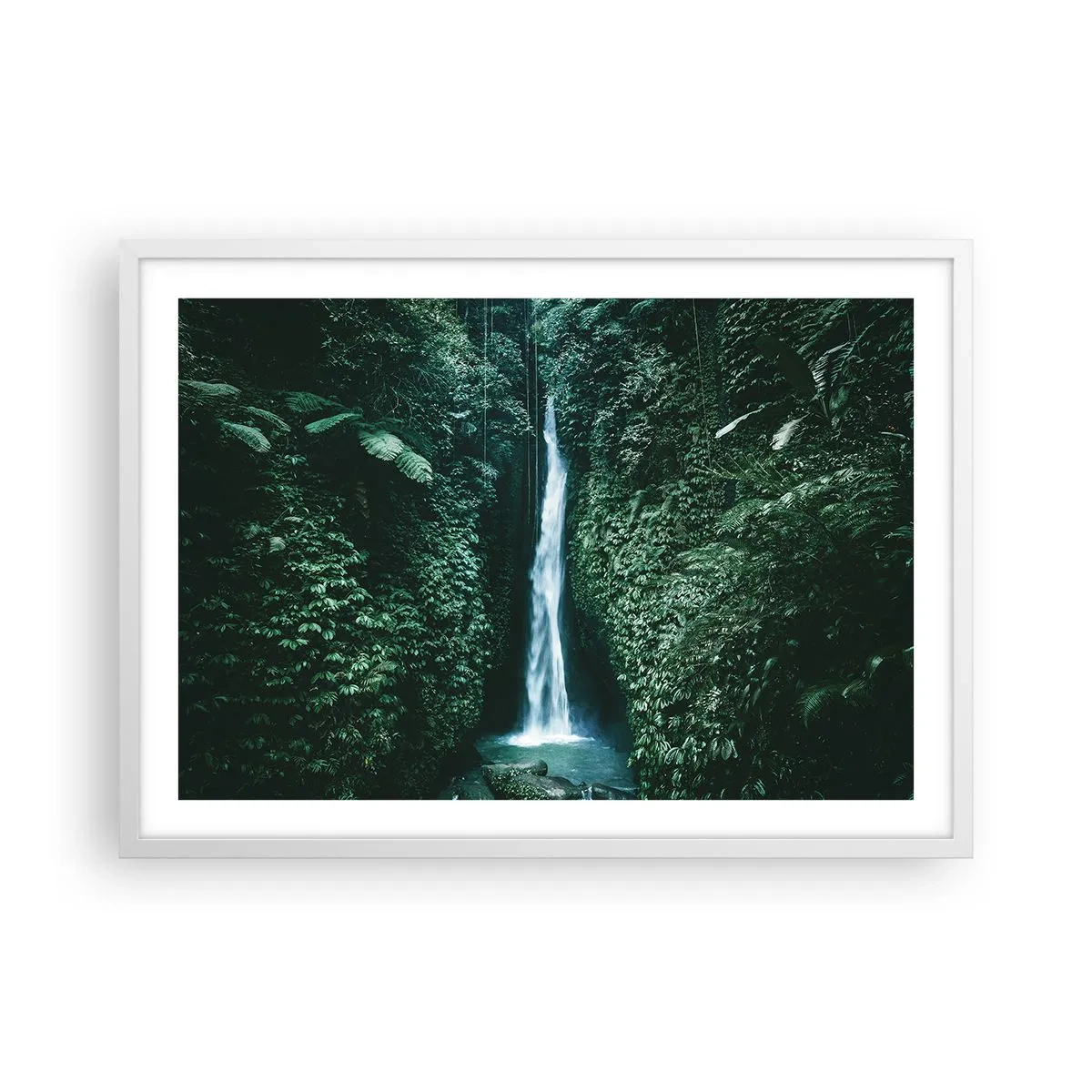 Affiche dans un cadre blanc - Poster - Fontaine tropicale - 70x50 cm