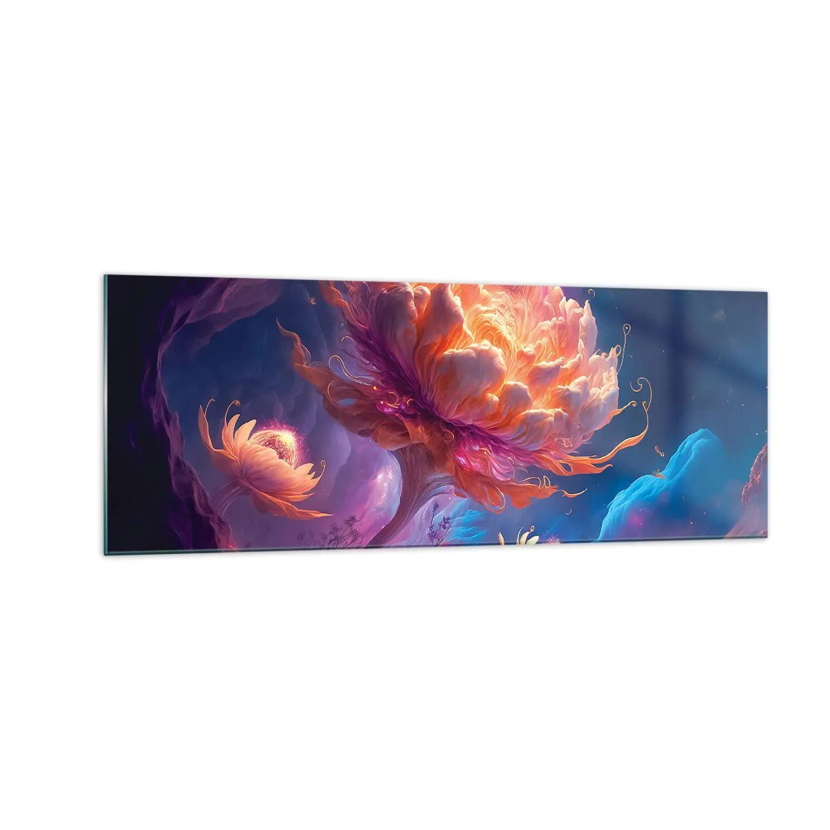 Impression sur verre - Image sur verre - Fleurs fantastiques dans un paysage cosmique - 140x50cm - Un autre monde - Décoration murale moderne pour le salon et la chambre ARTTOR