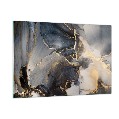 Impression sur verre - Image sur verre - Abstraction sombre avec un effet marbre et des veines dorées - 120x80cm - La vie de la pierre - Décoration murale moderne pour le salon et la chambre ARTTOR