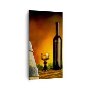 Impression sur toile - Image sur toile - Nature morte avec une bouteille de vin et une grappe de raisin - 65x120 cm