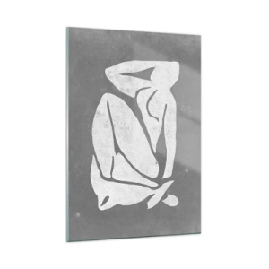 Impression sur verre - Image sur verre - Une silhouette minimaliste d'une femme sur fond gris - 50x70cm - En pensée - Décoration murale moderne pour le salon et la chambre ARTTOR