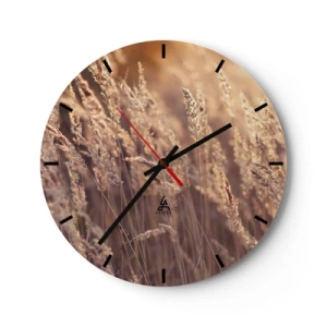 Horloge murale - Pendule murale - Herbes dorées dans la lumière du coucher de soleil d'automne - 30x30cm - Prêt à accueillir l'automne - Décoration murale moderne pour le salon, la cuisine et la chambre ARTTOR