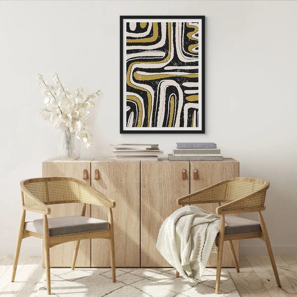 Affiche dans un cadre noir - Poster - Composition : routes et ruelles - 61x91 cm