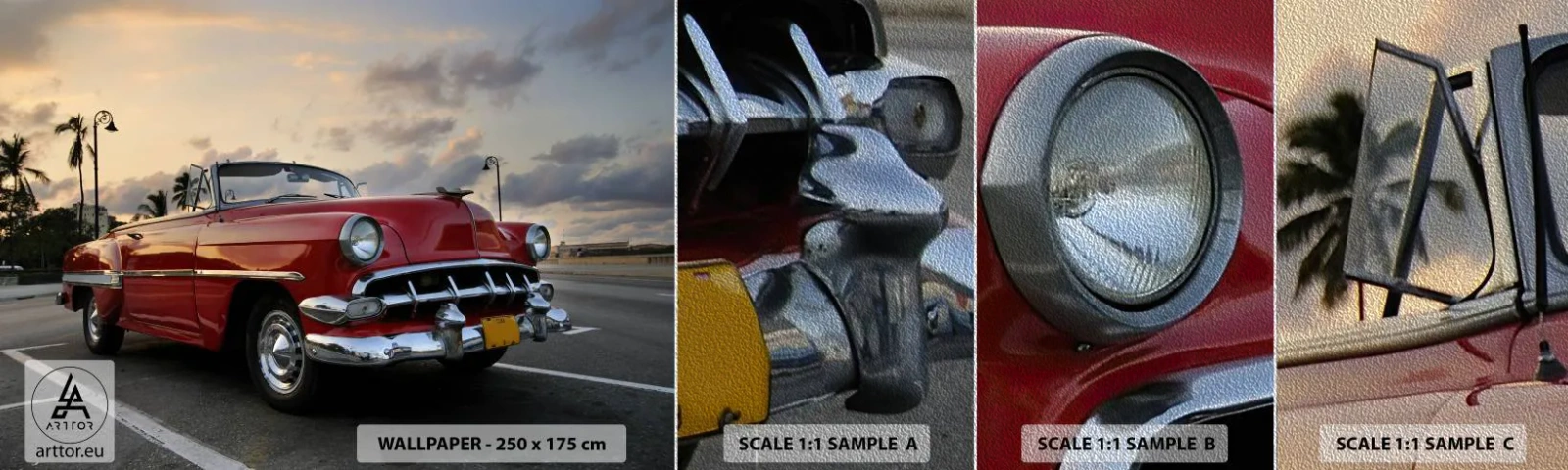 Échantillon de Papier Peint Premium Sand - La chaleur rouge des tropiques - Voiture, Automobile, Ancien - 100x30 cm