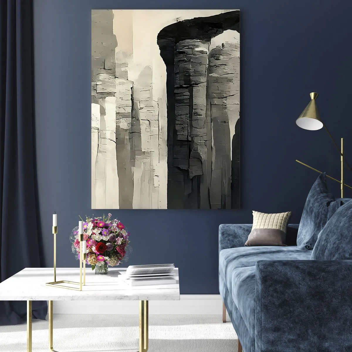 Impression sur verre - Image sur verre - Colonnes en pierre de style antique dans une palette de couleurs neutres - 50x70cm - La majesté de l'Antiquité - Décoration murale moderne pour le salon et la chambre ARTTOR