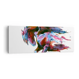 Impression sur toile - Image sur toile - Un cheval aux couleurs abstraites dynamiques symbolisant la liberté - 140x50cm - Dans le ravissement - Décoration murale moderne pour le salon et la chambre ARTTOR
