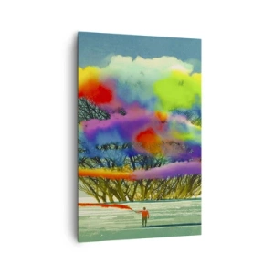 Impression sur toile - Image sur toile - Une silhouette avec de la fumée colorée à l'arrière-plan d'un arbre dans la nature - 80x120cm - Donner vie à ce monde - Décoration murale moderne pour le salon et la chambre ARTTOR