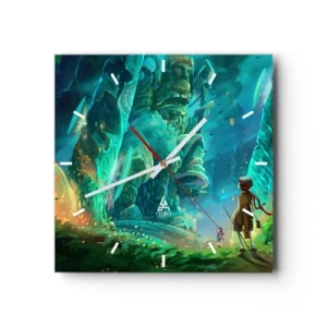 Horloge murale - Pendule murale - Forêt magique avec un personnage d'explorateur - 30x30cm - Du grand livre des contes de fées - Décoration murale moderne pour le salon et la chambre ARTTOR