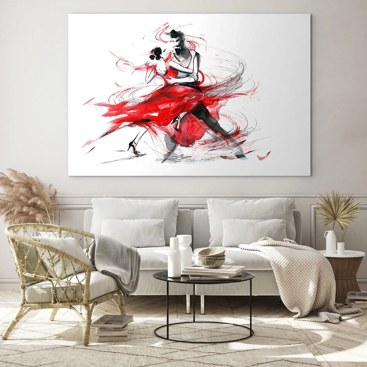 Impression sur verre - Image sur verre - Un couple de danseurs dans une danse aquarelle dynamique - 120x80cm - Tango - le rythme de la passion - Décoration murale moderne pour le salon et la chambre ARTTOR