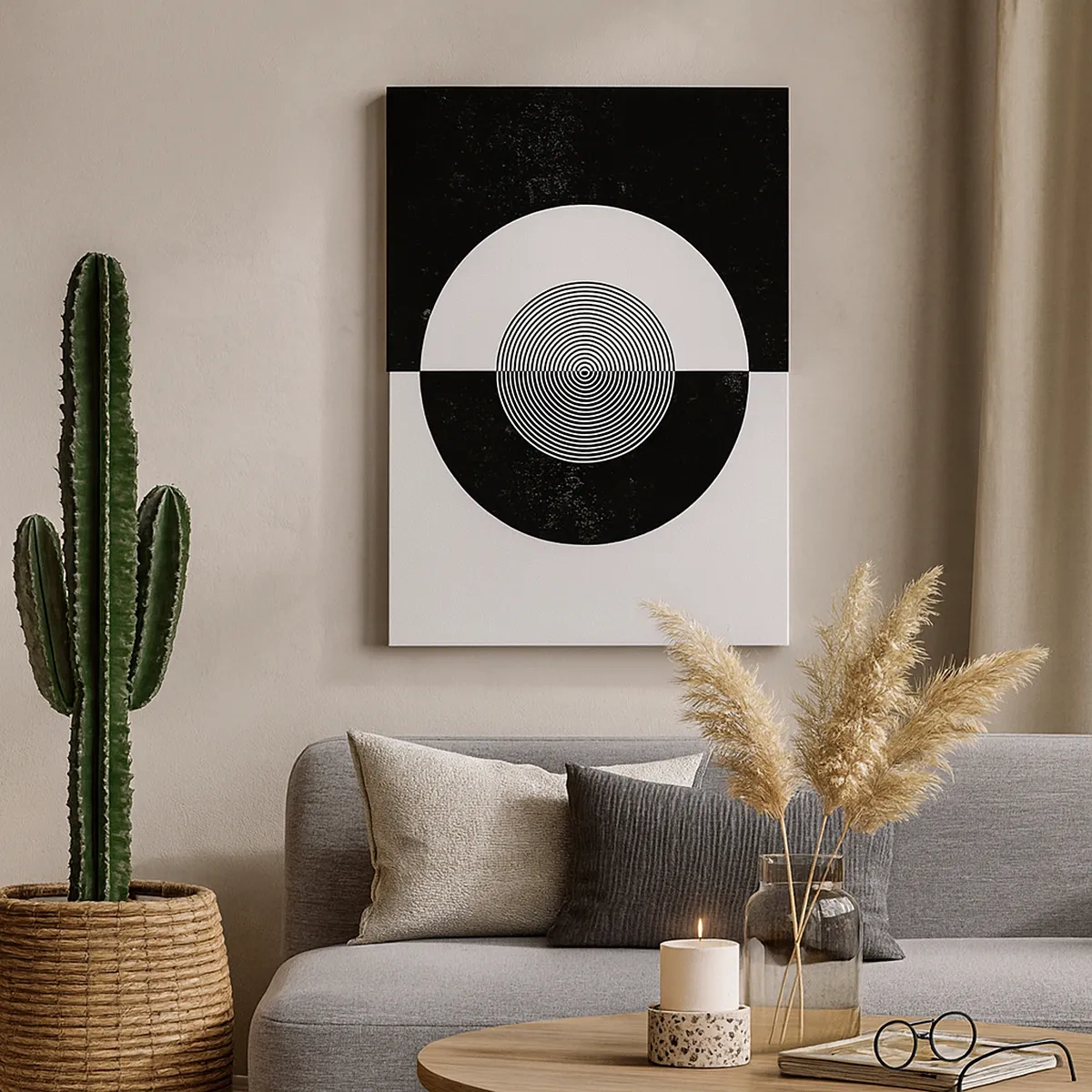 Impression sur toile - Image sur toile - Motif graphique contrasté noir et blanc - 50x70cm - Harmonie de noir et blanc - Décoration murale moderne pour le salon et la chambre ARTTOR