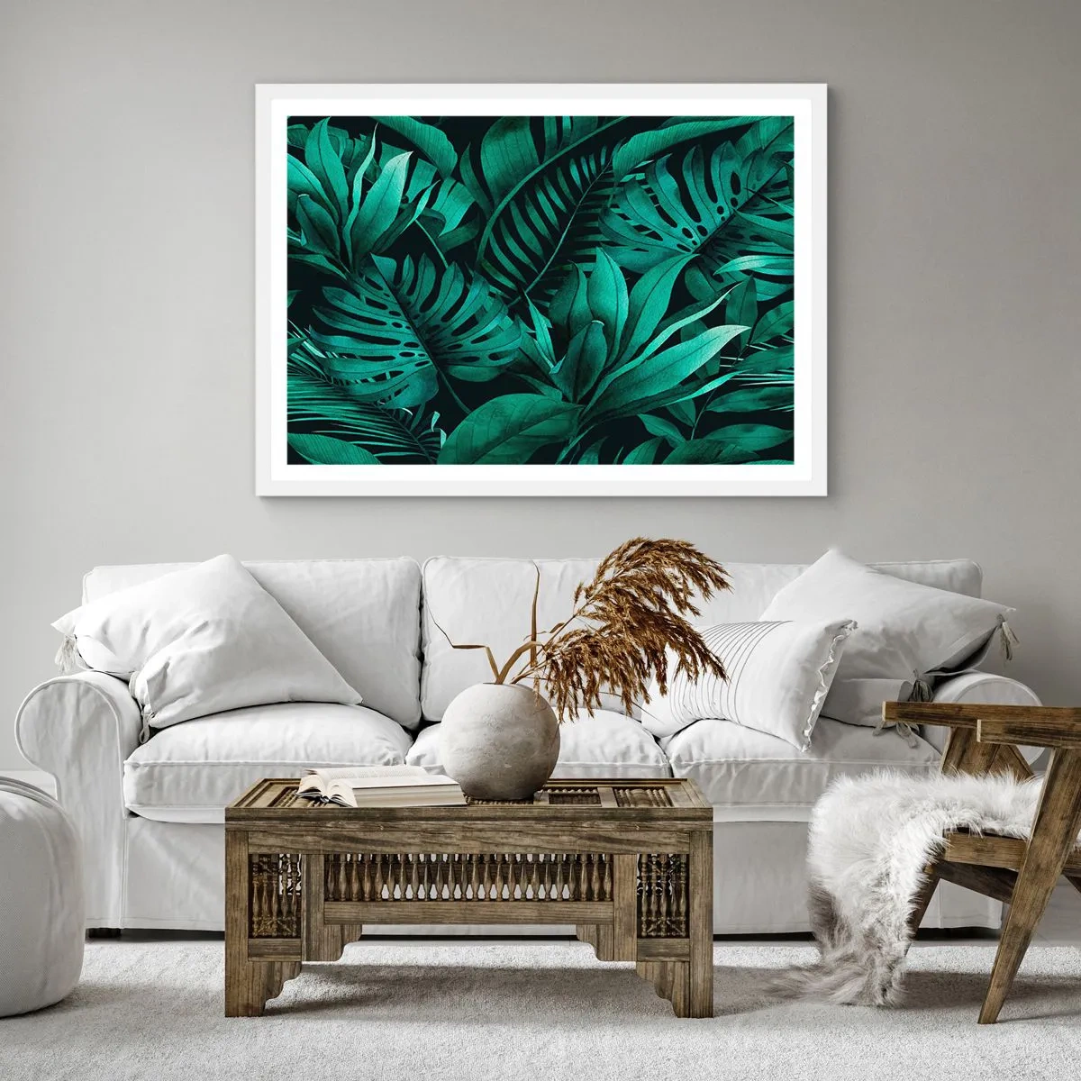 Affiche dans un cadre blanc - Poster - Profondeur du vert tropical - 40x40 cm
