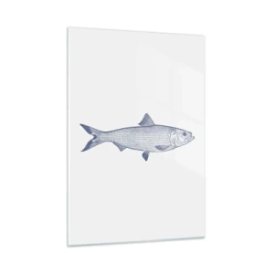 Impression sur verre - Image sur verre - Croquis de poisson de style vintage sur fond clair - 50x70cm - Salutations des mers du nord - Décoration murale moderne pour le salon et la chambre ARTTOR