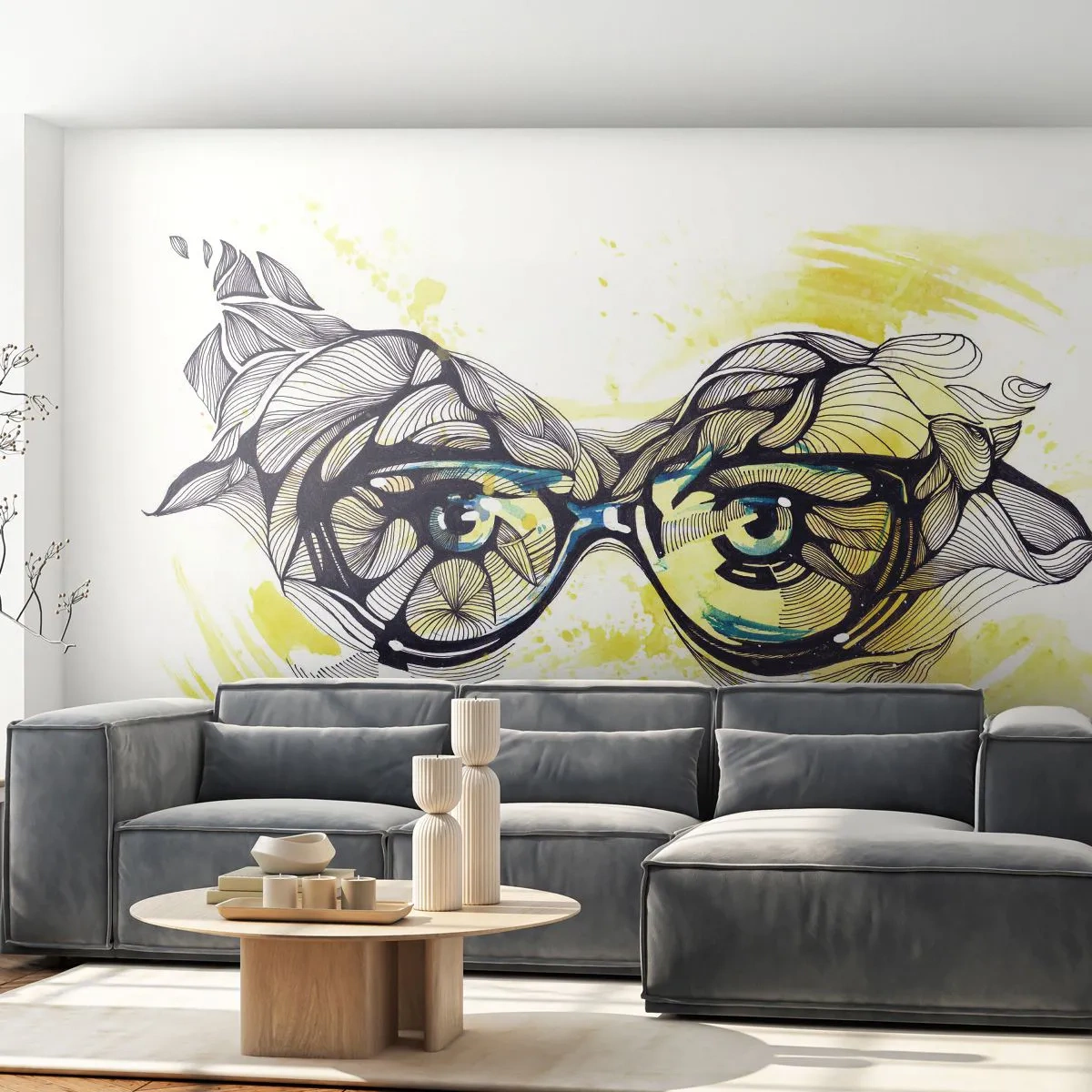 Papier Peint Photo Premium Sand - À travers des lunettes bleues - Abstraction, Lunettes pour femmes, Yeux féminins - 400x280 cm