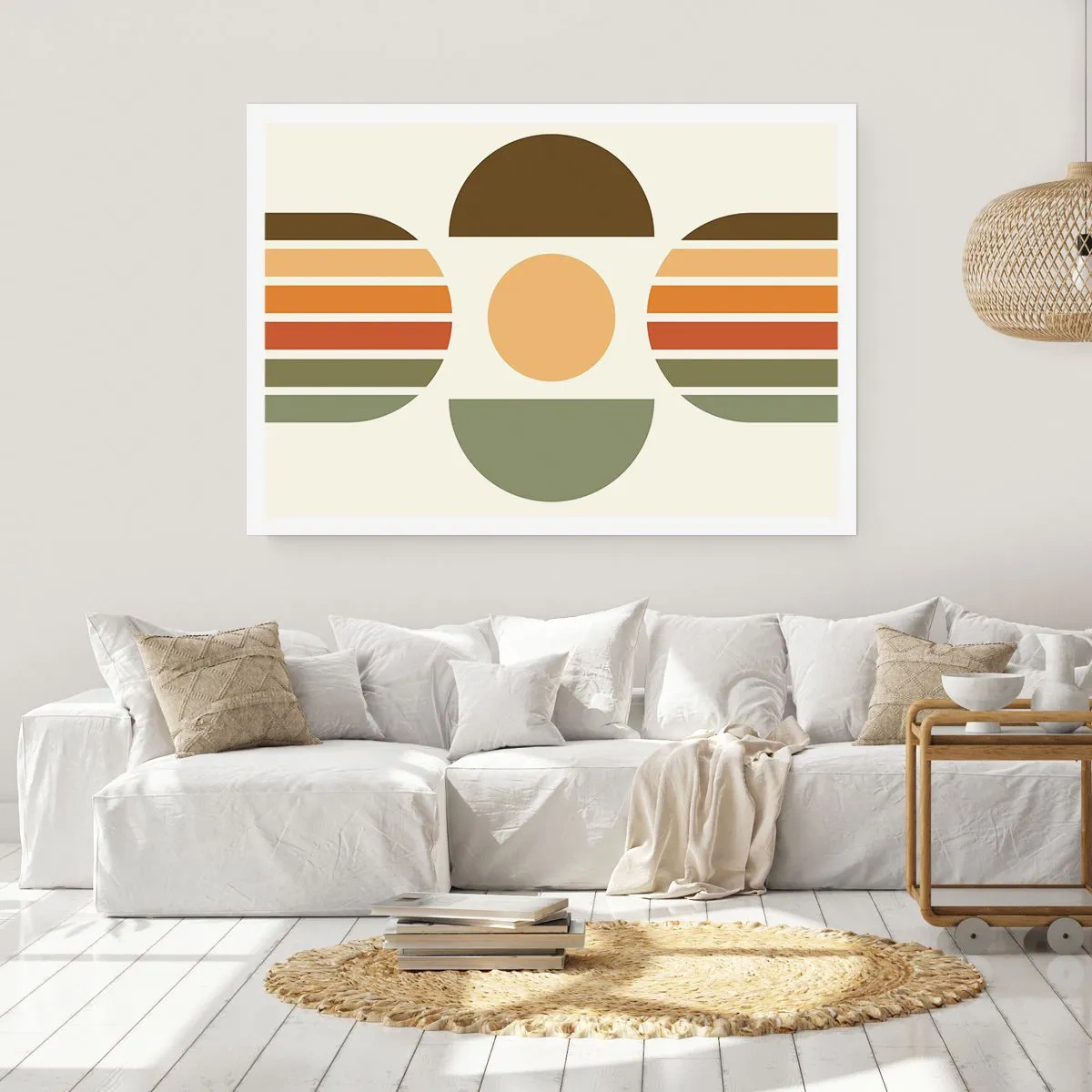 Affiche - Poster - Composition géométrique avec des demi-cercles et des rayures dans des tons terreux - 100x70cm - Dans les coulaurs de la terre - Décoration murale moderne pour le salon et la chambre ARTTOR