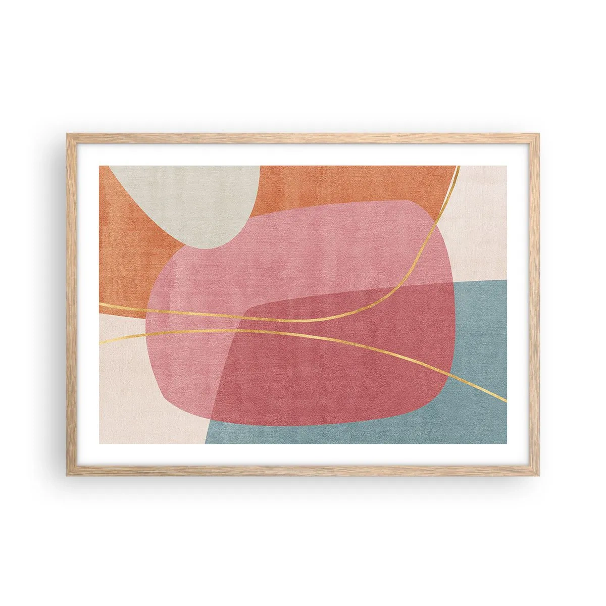 Affiche dans un chêne clair - Poster - Composition pastel au fil d'or - 70x50 cm