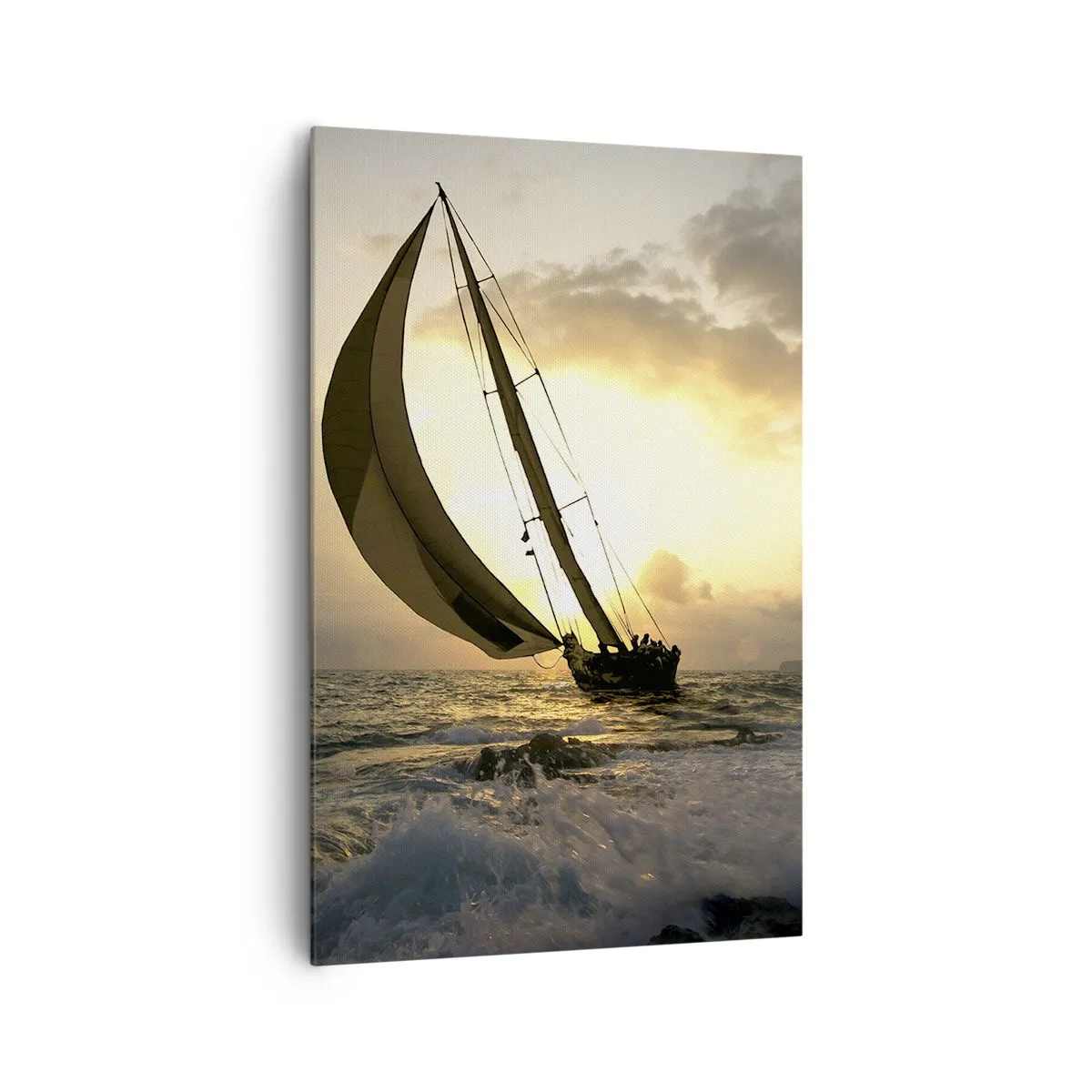 Impression sur toile - Image sur toile - Voiliers en mer au coucher du soleil - 80x120cm - Avec le vent et contre le vent - Décoration murale moderne pour le salon et la chambre ARTTOR