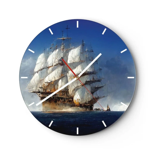 Horloge murale - Pendule murale - Un voilier avec ses voiles déployées, naviguant sur la mer contre le vent. - 30x30cm - La grande gloire ! - Décoration murale moderne pour le salon, la cuisine et la chambre ARTTOR