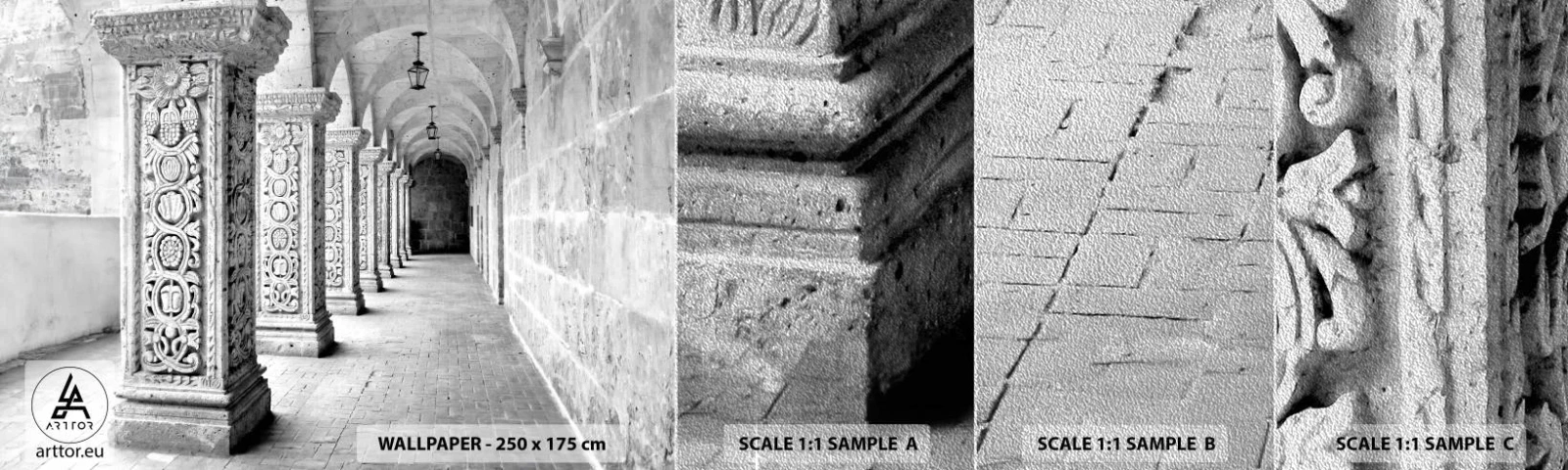 Échantillon de Papier Peint Premium Sand - Où cela mène-t-il…? - Architecture, Morceau, Noir et blanc - 100x30 cm